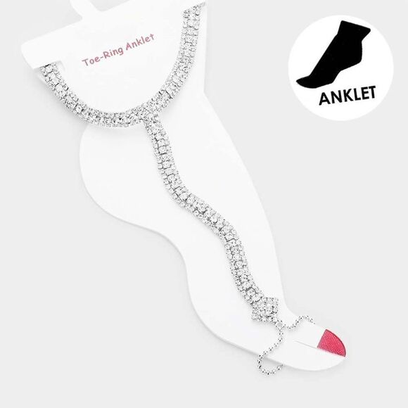 Anklet Clear Rhinestone Silver Net Toe Ring - Picture 1 of 6